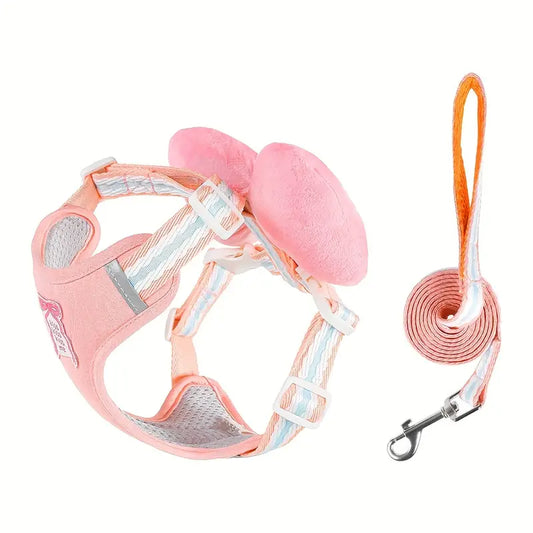 Cute Bow Mesh Dog Harness Set